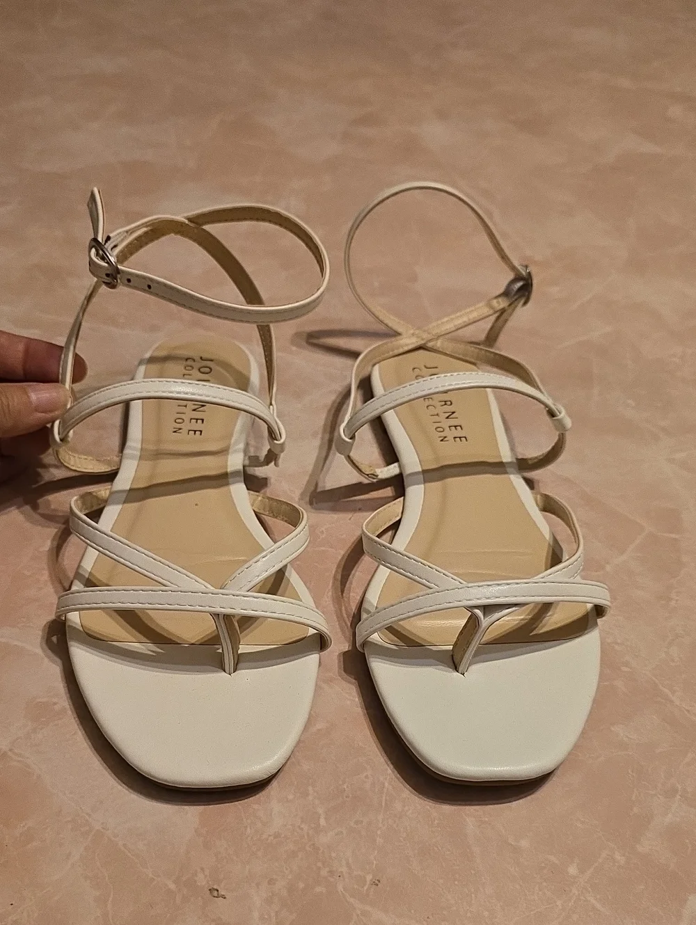 Journee Collection White Strappy Ankle-Buckle Sandals